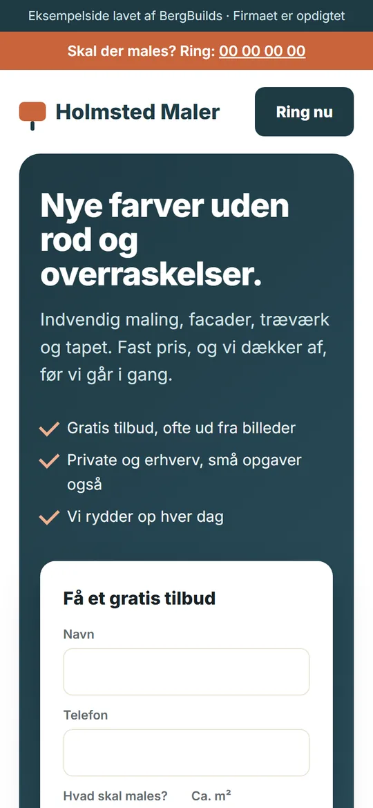 Eksempel: hjemmeside for en maler på mobilen