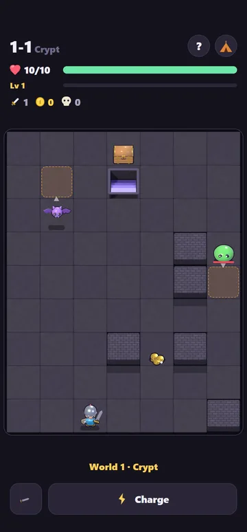 Pocket Dungeon: en lille dungeon-bane med helt, monstre og skattekiste