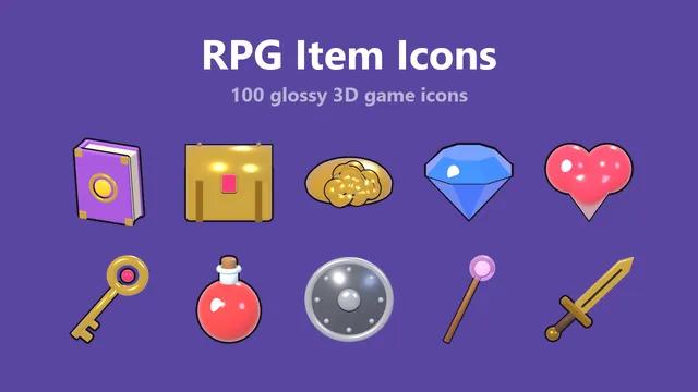 RPG Item Icons: 100 våben, potions og skatte